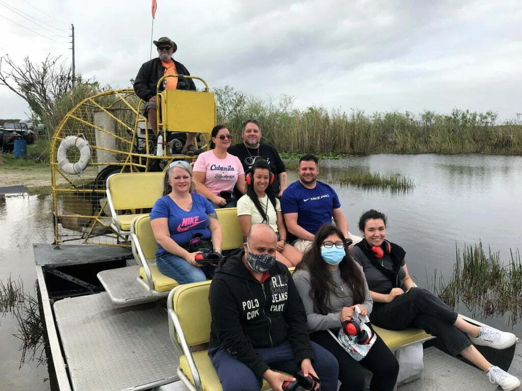 Airboat gliding across Everglades sawgrass
